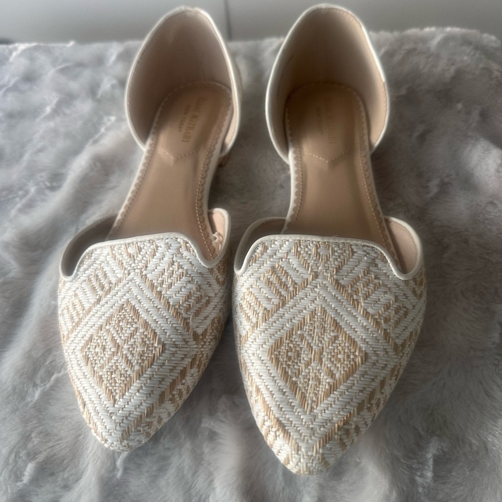 Isaac Mizrahi Cream and White Woven D'Orsay Flats